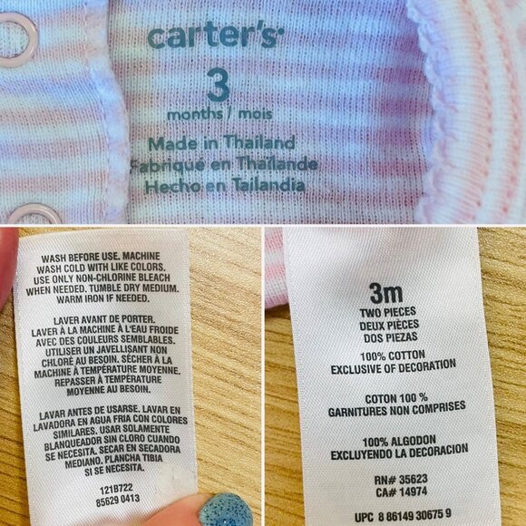 Carters Baby Girl Dress Bodysuit Pink Striped 3M Short Sleeve Ruffle Front - Picture 2 of 8